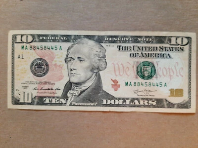 2013 $10 NOTE BILL with FANCY SERIAL NUMBER MA88458445A - Image 1 of 3