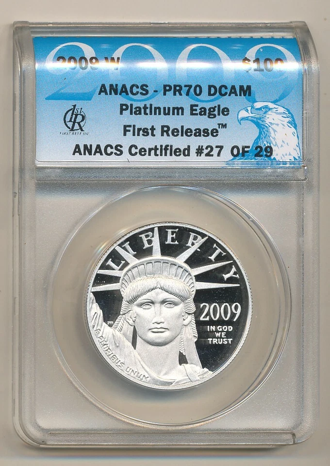 Platinum Eagle PR70 2009-W $100 PROFUNDO prueba de camafeo primer lanzamiento #27 de 29 ANACS Foto 1 de 2