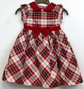 2012 Gymboree Holiday Memories Red White Plaid Dress sz 5T Shiny Lined Bow Cute - Picture 1 of 9