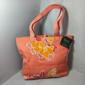 Eddie Bauer Reversible Twill Canvas Tote Bag New Floral Beach Pink 10"X13" Nwt - Picture 1 of 14