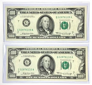 Serie 1969 Chicago-IL billetes consecutivos de 100 dólares brillantes sin circular - ¡Raro! - Imagen 1 de 3