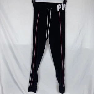 PINK Victorias Secret Black Leggings Sz Small Logo Pink White Purple Pinstripe - Picture 1 of 6
