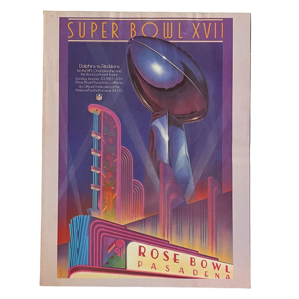 Super Bowl XVII Official Program 17 1983 Dolphins vs Redskins Rose Bowl Art Deco - Image 1 of 4
