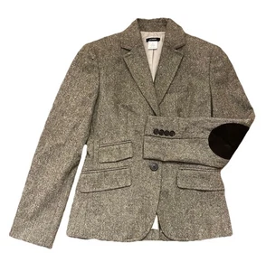 J. Crew Women’s Wool Blazer Size 00 Elbow Patch Oatmeal Brown - Picture 1 of 9