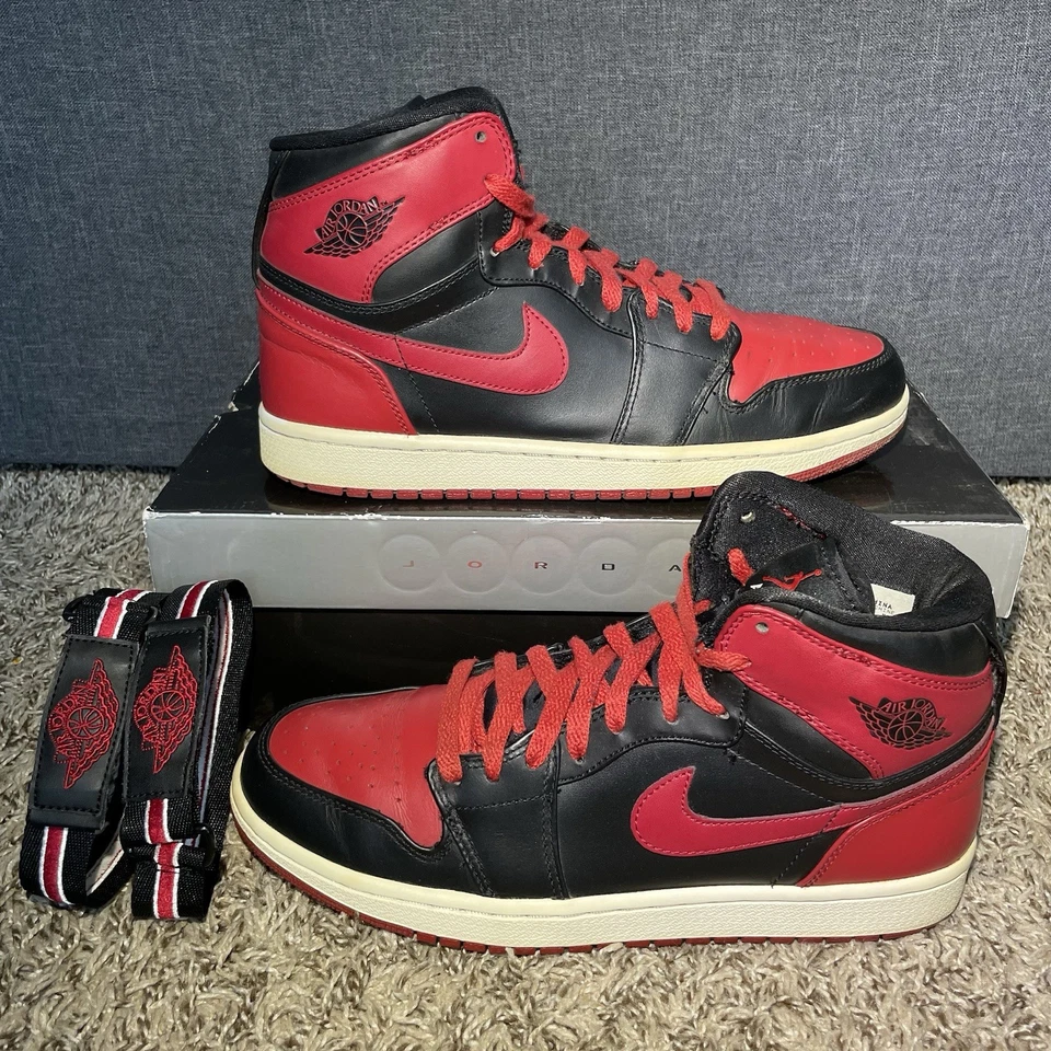 Air Jordan 1 High Strap Bred 2008 para hombre talla 9,5 auténtico 342132-061 rojo RARO Foto 1 de 4