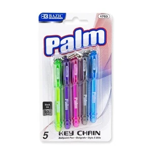 BAZIC Palm Mini Ballpoint Pen w/ Key Ring (5/Pack) - Picture 1 of 7