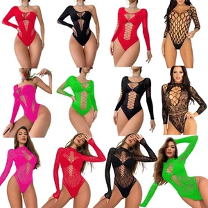 Women's Sexy Lingerie Dress Babydoll Sleepwear Fishnet long sleeves jumpsuit - Picture 1 of 44