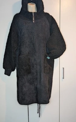 Italian long alpaca coat with astrakhan details, size UNI, black - Image 1 of 3