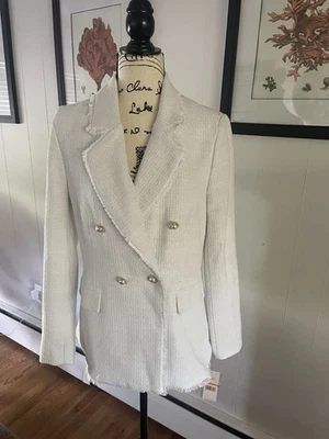 Blazer/chaqueta de tweed blanca inspirada en Chanel NANETTE LEPORE para mujer talla pequeña $138 nueva con etiquetas Foto 1 de 4