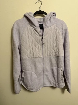 Женская светло-фиолетовая флисовая куртка на молнии с капюшоном и карманами - Изображение 1 из 4