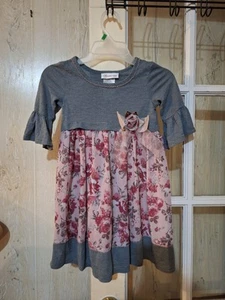 Bonnie Jean Dress Girls Size 5 Floral Bow Flower Lined Bell Long Sleeve - Picture 1 of 7