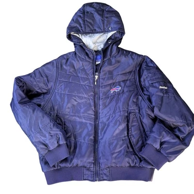 Chaqueta Abrigo Reebok Años 90 Azul Buffalo Bills NFL Con Capucha Cremallera Completa Para Hombre Grande L Foto 1 de 4