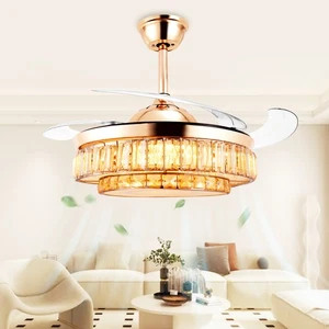 42" Modern Crystal Ceiling Fan Light w/ Remote Control 6-speed Chandelier Lamp - Picture 1 of 10