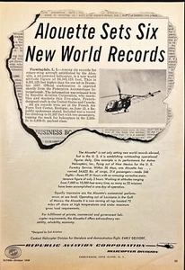 Republic Aviation Alouette World Records Helicopter Vtg Print Ad 1958 - Picture 1 of 7