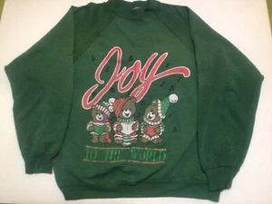 Christmas Green Sweatshirt- Joy to the World Bears (Hanes, Adult XL) - Picture 1 of 6