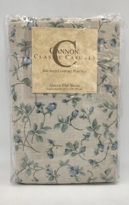 NEW Cannon Classic Casuals Queen Flat Sheet Weekender 180 Thread Count  Percale - Image 1 of 4