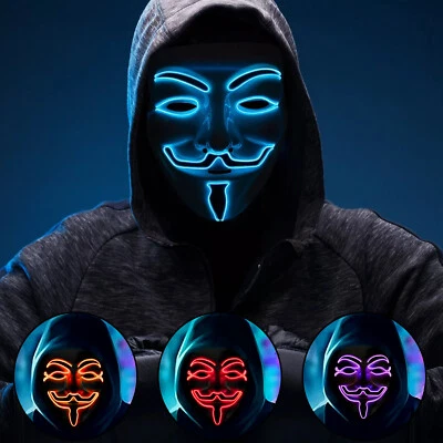 LED Leuchtmaske Halloween Anonymous Vendetta Fawkes Kostüm Masken - Bild 1 von 3
