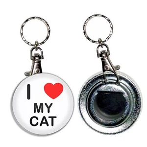 Heart My Cat I Love Heart Bottle Opener Round Key Ring (55mm) - Picture 1 of 2