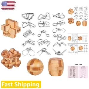 Wooden Brain Teaser Puzzle - 20Pcs IQ Test Game for Adults - 3D Unlock Interl... - Picture 1 of 8