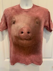 THE MOUNTAIN Mens Size Small Pink Tie Dye Short Sleeve ve Pig Face T-Shirt NEW