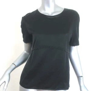 Chanel Beaded T-Shirt Black Jersey Size 38 Short Sleeve Top - Picture 1 of 10
