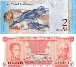 Zwei Geldscheine Venezuela 2 2007 und 5 Bolivares 1989, UNC siehe Fotos! TOP! - Bild 1 von 2