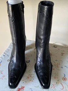 Antonio Melani Women’s Heeled Cowboy Boots, Leather With Detailing, Sz 8 New - Picture 1 of 15