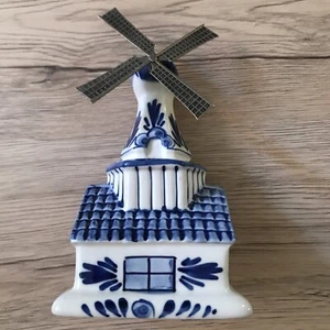 Vintage Windmill Delft Holland Blue White 8.75” Ceramic Moving Blades Hand Paint - Picture 1 of 4