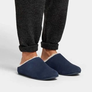 NIB FitFlop Chrissie Shearling Mule Slippers 8 Slip On Shoes Suede Midnight Navy - Picture 1 of 14