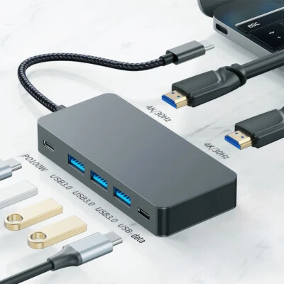 7 in 1 USB C Docking Station Dual Monitor HDMI USB C to Dual HDMI Laptop Adapter - image 1 of 4