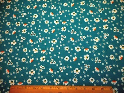 Quilt Fabric By The Yard White Floral on TEAL/GREEN Premium Cotton #C - Image 1 of 2