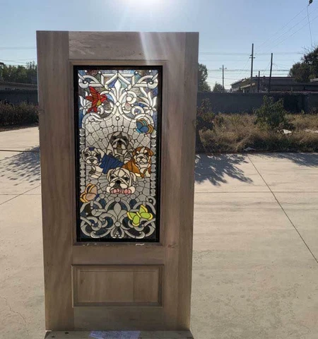 CUSTOM HAND MADE BULL DOG STAINED GLASS ENTRY ESTATE DOOR - CD2 Cover