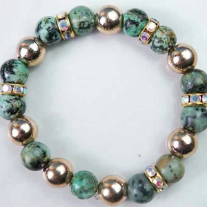 African Turquoise Jasper Bracelet, Gold Plated Hematite, Magic Rondelle Spacers, - Picture 1 of 2