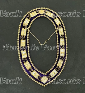 Masonic OES Order of Star Gold Metal Chain Collar Purple Backing With Rhinestone - Picture 1 of 4
