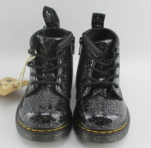 Doc Martens Toddler's Size 4 Sparkles Black Silver Combat Boots  - Picture 1 of 5