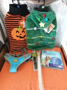 New 2 Dog Coats, 2 Dog Harness,2 Collars, 1 Calming Hood - Picture 1 of 17