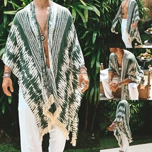 Retro Print Mens Shawl Cardigan with Half Sleeves Great for Summer Vacations - Picture 1 of 48
