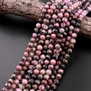 Natural Black Matrix Rhodonite Gemstone 4 MM Round Smooth Beads Strand 15.5" - Picture 1 of 3