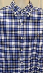 Camisa Ralph Lauren Para Hombre Azul y Blanco A Cuadros Calce Clásico L/S Abotonada - L Nueva Sin Etiquetas - Imagen 1 de 3