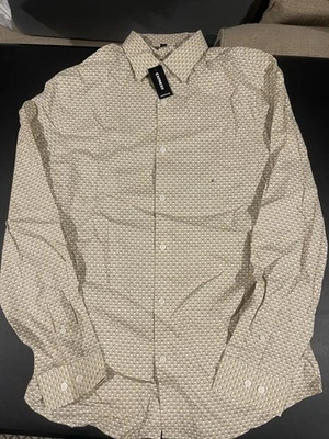 Camisa de Vestir Express Calce Ajustado Patrón Geométrico Para Hombre Mediana M Beige Tostado Nuevas Etiquetas Foto 1 de 4