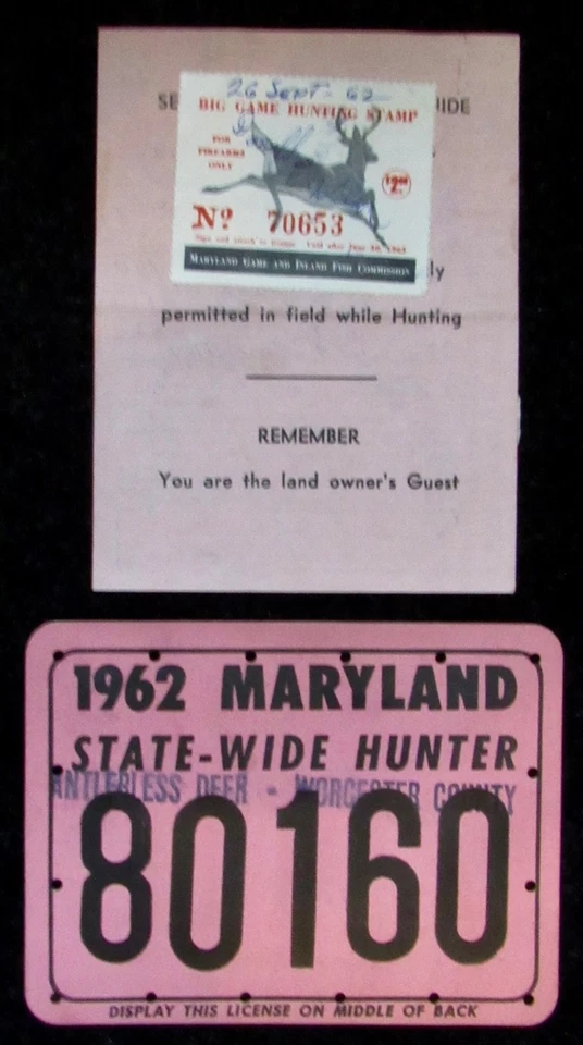 1962 Maryland Big Game Hunting Stamp  on License with Back Tag - Image 1 of 2