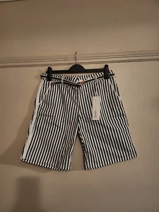 Esprit Ladies Black And White Belted Shorts,size Uk8 - Picture 1 of 6