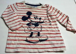 Weiß/rot gestreiftes "Mickey Maus" Langarmshirt - Größe: 74 - Marke: Disney - Bild 1 von 1