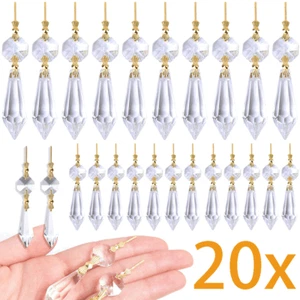 20* Klar 38mm Kristall Kronleuchter Lampe Eiszapfen Prismen Teile Hängend Gold #LI - Bild 1 von 8