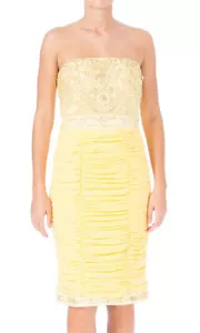 Sue Wong ~ Yellow Ruched Chiffon Embellished Bodice Sheath Party Dress 6 NEW  - Picture 1 of 6