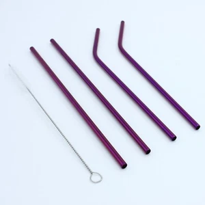 15-Piece Reusable Drinking Metal Straws Set Reflective Purple Stainless Steel - Picture 1 of 5