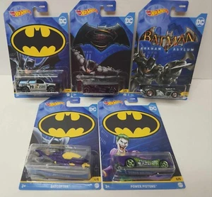 Hot Wheels DC Lot of 5, Batmobile Batman, The Joker Car, Batcopter NEW on Card - Picture 1 of 7