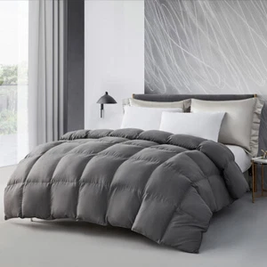 SNOWMAN Gray/White 100% Cotton Goose Down Comforter King/Queen Size All Season - Picture 1 of 9