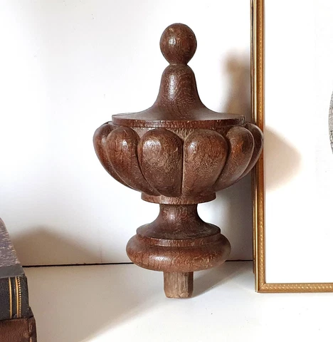 Wood carving stair newel post finial 7 in - Antique french architectural salvage Cover
