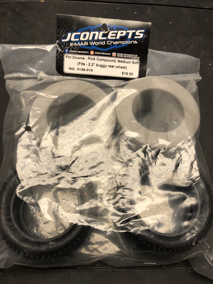 JConcepts Pin Downs 2.2" Rear Buggy Carpet Tires (Pink) Medium/Soft JCO3136-010 - Image 1 of 1